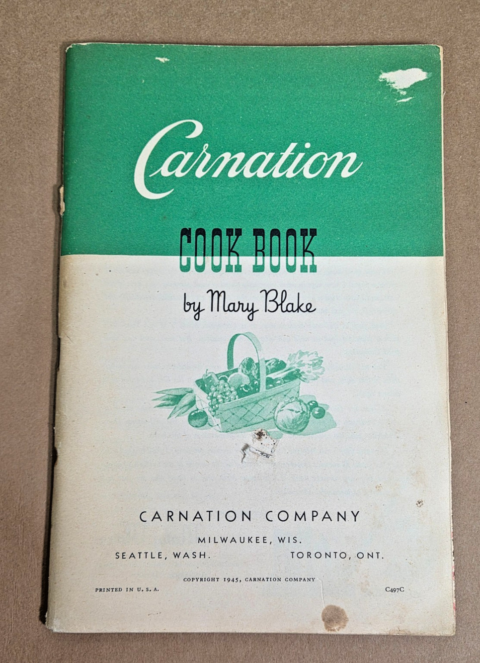 Rare Vintage 1945 Carnation Cook Book by Mary Blake - Mid-Century Ephemera